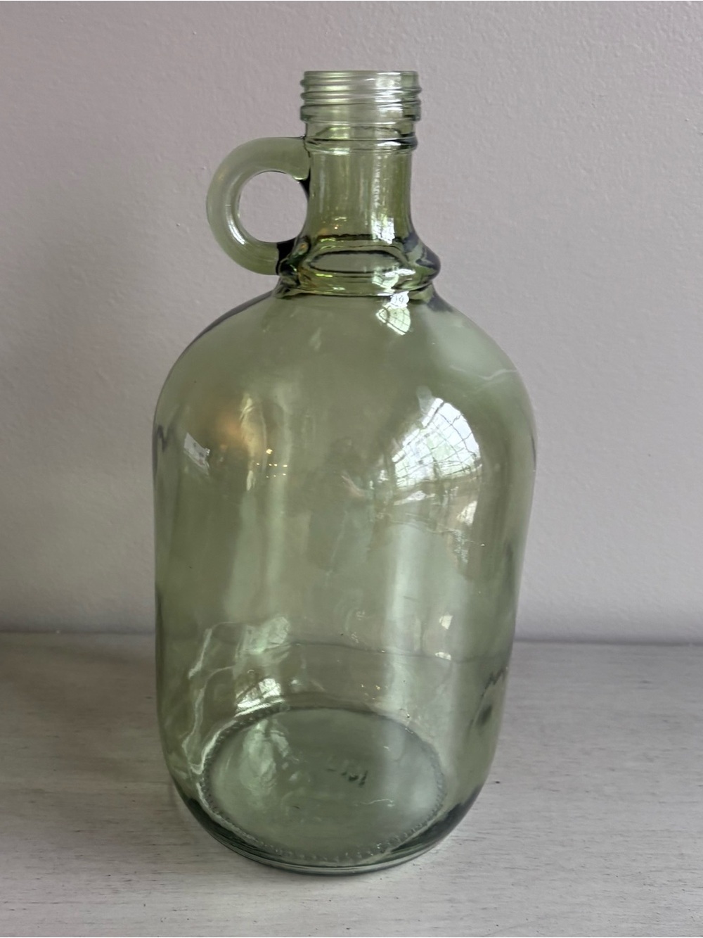 Clear Green Glass Jug Vase Loop Handle Home Decor Accent 10" Simple Minimal